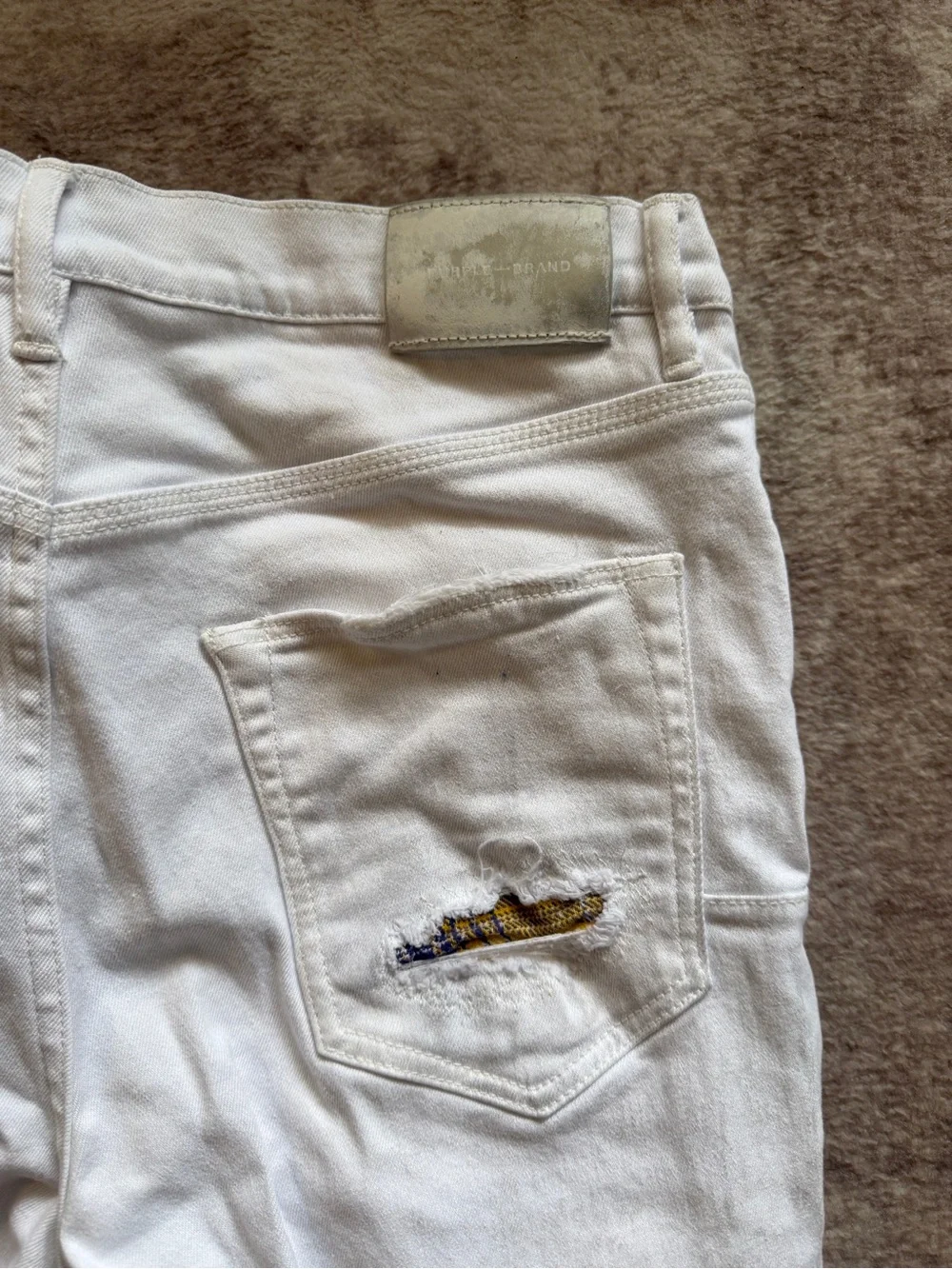 Purple Brand P001 White Distressed Patchwork Jeans Mens Size 34 Plaid Underlay